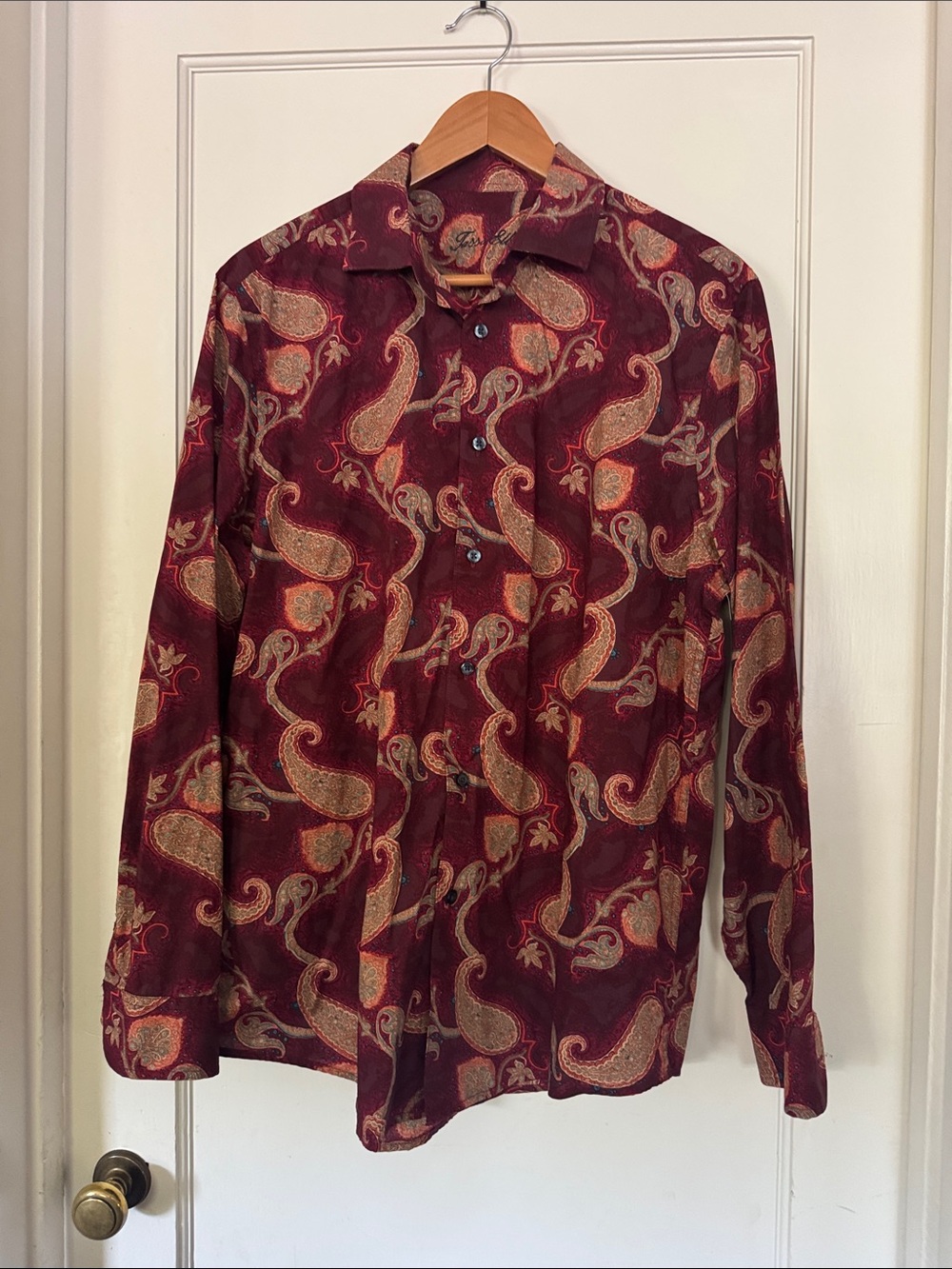 Tasso Elba Burgundy Paisley Button-Down Shirt